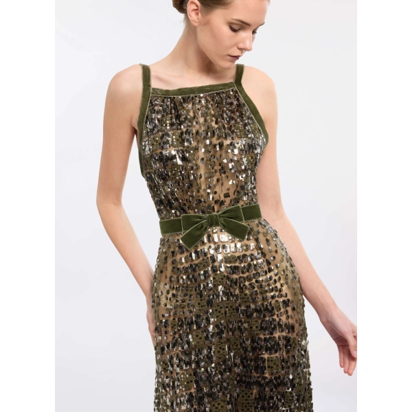 Elie Saab Sequin Embroidered Long Dress in Beige | Maxi Dresses | Coveti
