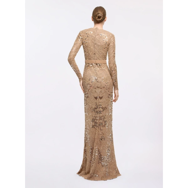 Elie Saab Sequin Embroidered Tulle Dress in Beige | Maxi Dresses | Coveti