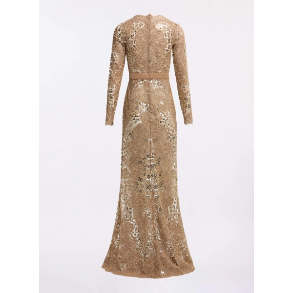 Elie Saab Sequin Embroidered Tulle Dress in Beige | Maxi Dresses | Coveti