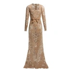 Elie Saab Sequin Embroidered Tulle Dress in Beige | Maxi Dresses | Coveti