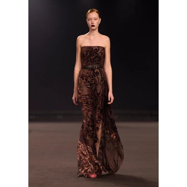 Elie Saab Strapless Devoré Long Dress