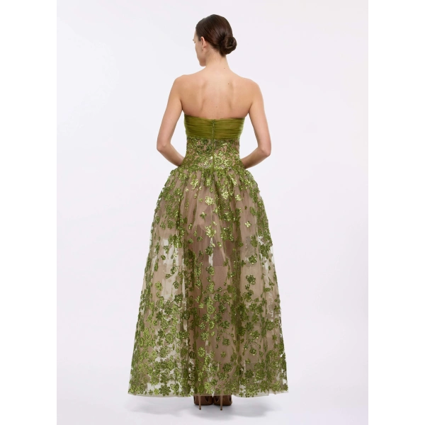 Elie Saab Strapless Midi Gown in Green | Evening Gowns | Coveti