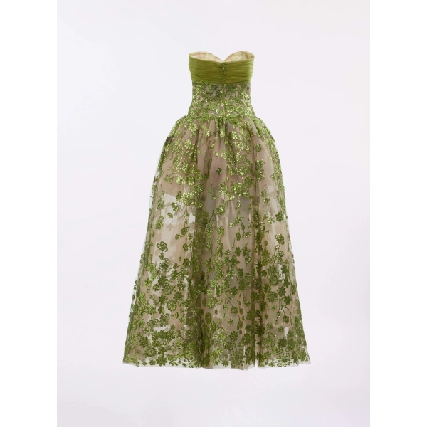 Elie Saab Strapless Midi Gown in Green | Evening Gowns | Coveti