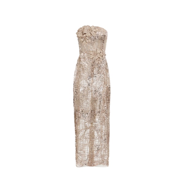 Elie Saab Strapless Sequin Embroidered Dress