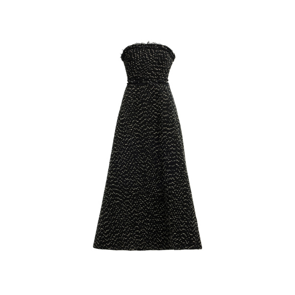 Elie Saab Strapless Tweed Midi Dress