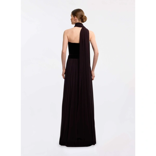 Elie Saab Strapless Velvet & Chiffon Long Dress in Purple | Maxi Dresses | Coveti