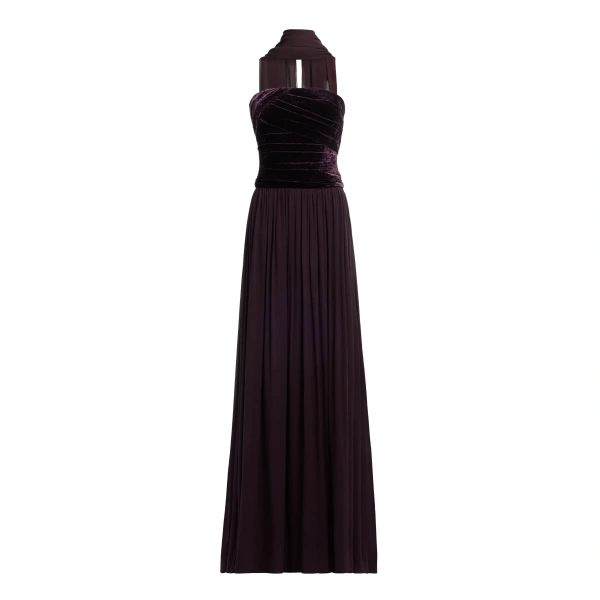 Strapless Velvet & Chiffon Long Dress