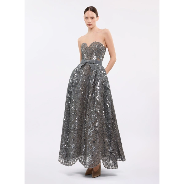 Elie Saab Sweetheart Sequin Embroidered Gown in Grey | Evening Gowns | Coveti