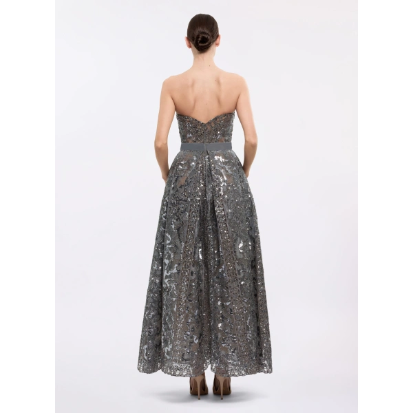 Elie Saab Sweetheart Sequin Embroidered Gown in Grey | Evening Gowns | Coveti