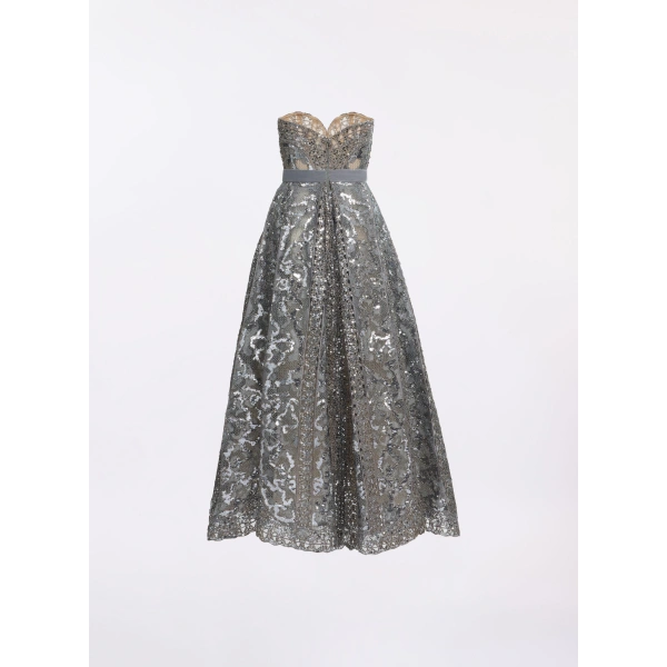 Elie Saab Sweetheart Sequin Embroidered Gown in Grey | Evening Gowns | Coveti