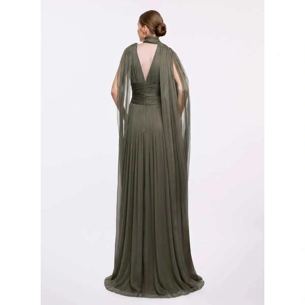 Elie Saab V-Neck Silk Long Dress in Green | Maxi Dresses | Coveti