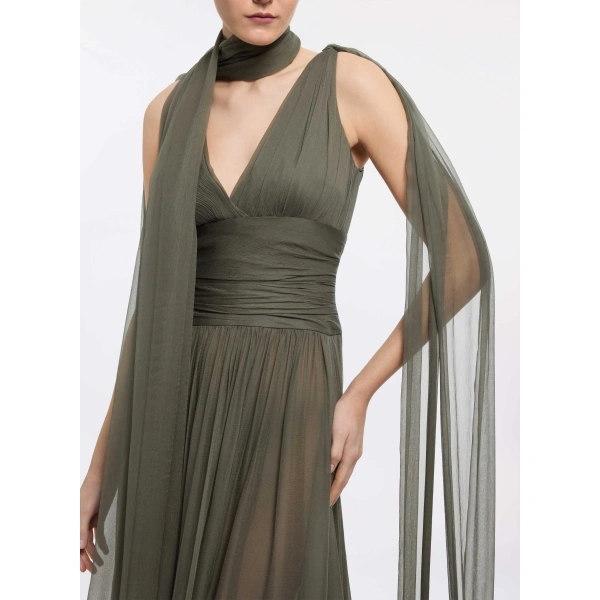 Elie Saab V-Neck Silk Long Dress in Green | Maxi Dresses | Coveti