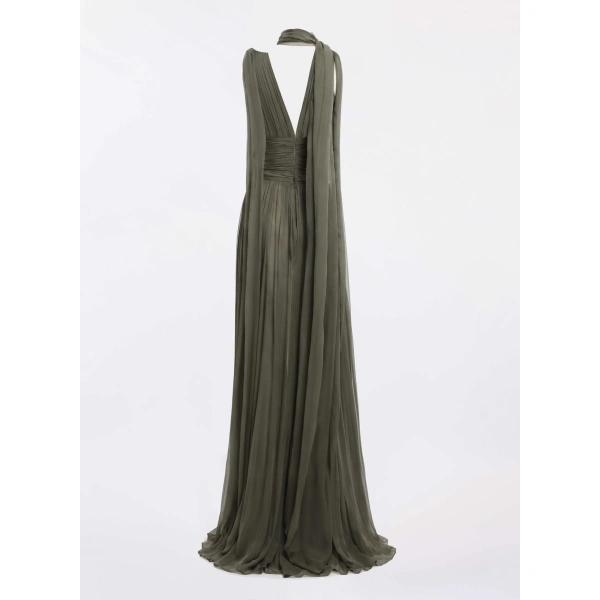 Elie Saab V-Neck Silk Long Dress in Green | Maxi Dresses | Coveti
