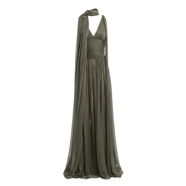 V-Neck Silk Long Dress