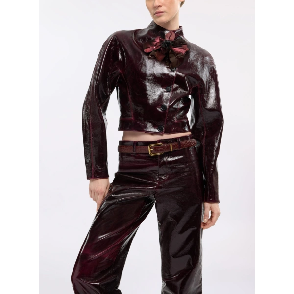 Elie Saab Vinyl Leather Jacket in Purple | Jackets | Coveti