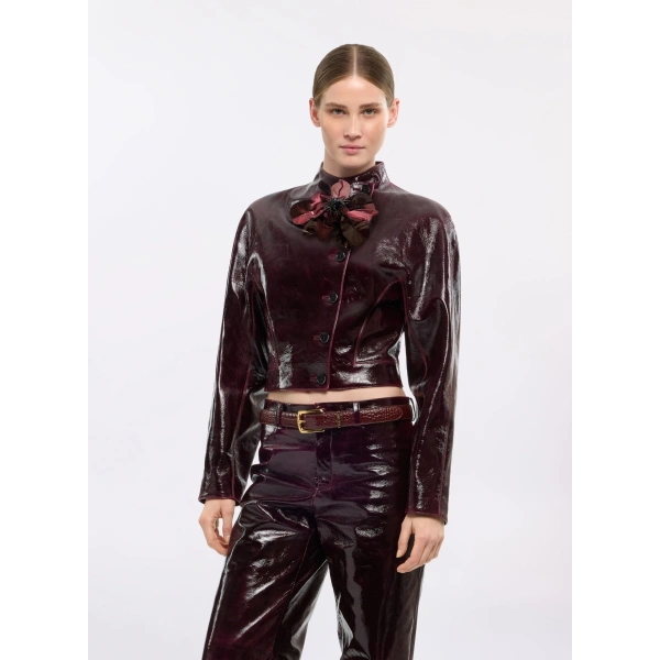 Elie Saab Vinyl Leather Jacket in Purple | Jackets | Coveti