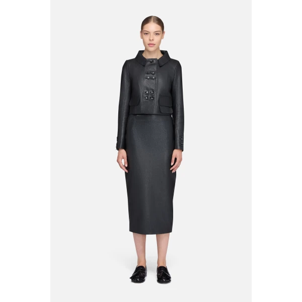 Emilia Wickstead Aelin Jacket in Black Grain Leather | Leather Jackets | Coveti