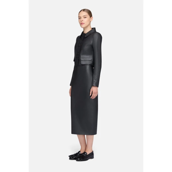 Emilia Wickstead Aelin Jacket in Black Grain Leather | Leather Jackets | Coveti