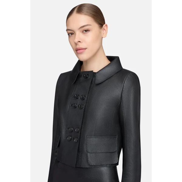 Emilia Wickstead Aelin Jacket in Black Grain Leather | Leather Jackets | Coveti