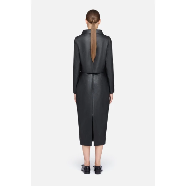 Emilia Wickstead Aelin Jacket in Black Grain Leather | Leather Jackets | Coveti