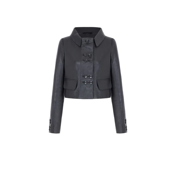 Emilia Wickstead Aelin Jacket in Black Grain Leather | Coveti