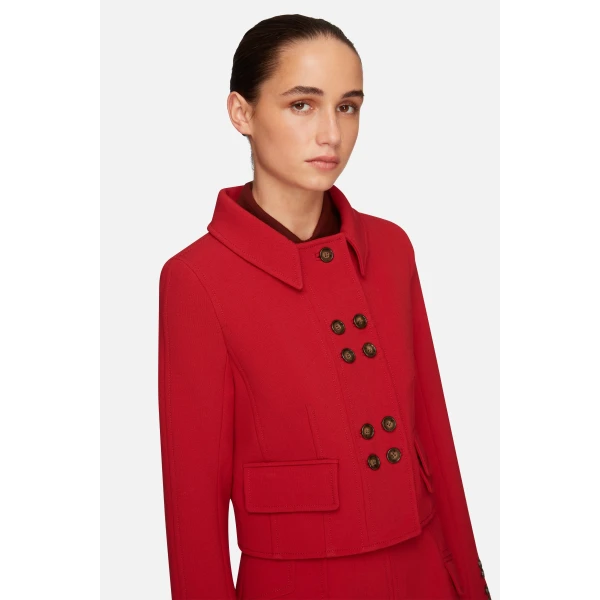 Emilia Wickstead Aelin Jacket in Red Birdseye Suiting | Jackets | Coveti