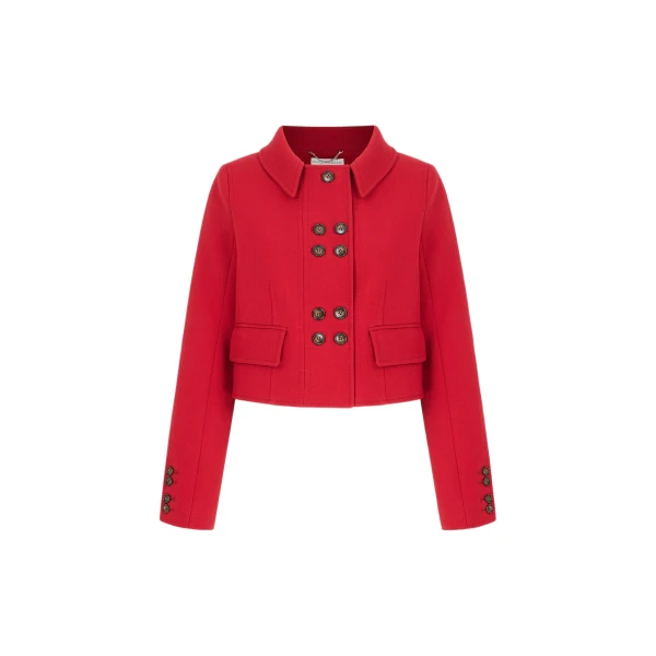 Emilia Wickstead Aelin Jacket in Red Birdseye Suiting | Coveti