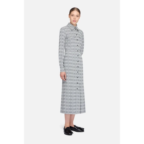 Emilia Wickstead Caliste Dress in Black & White Prince of Wales Check | Midi Dresses | Coveti