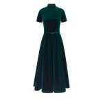 Emilia Wickstead Camilla Dress in Green Velvet | Coveti