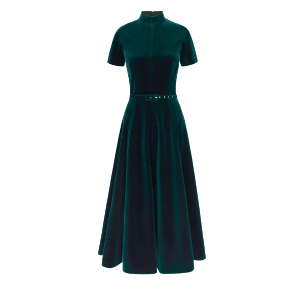 Camilla Dress in Green Velvet