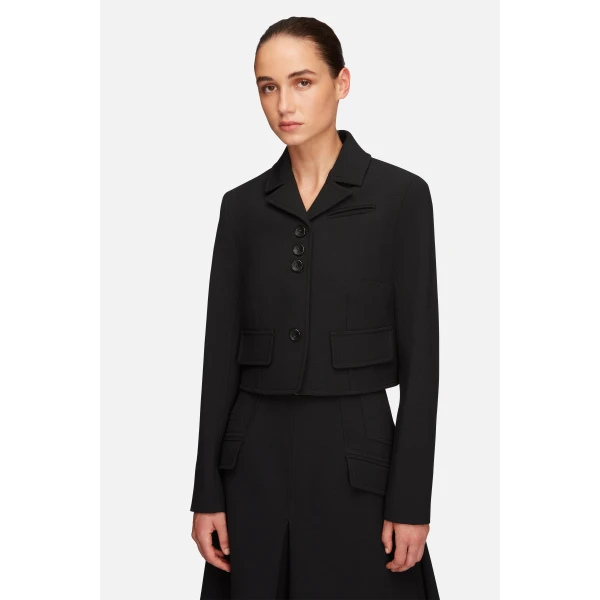 Emilia Wickstead Chapel Jacket in Black Birdseye Suiting | Jackets | Coveti