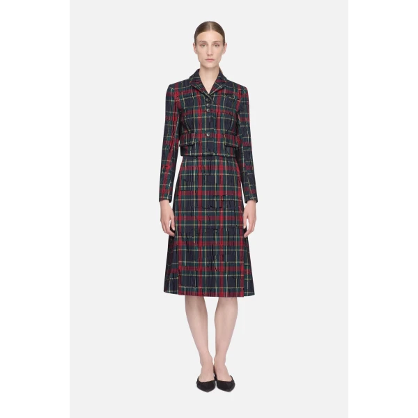 Emilia Wickstead Chapel Jacket in Red & Green Flocked Check | Jackets | Coveti