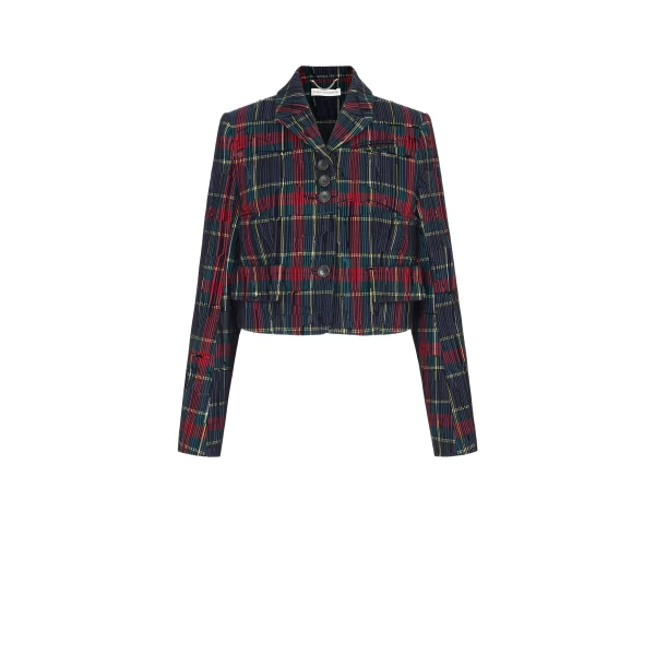 Emilia Wickstead Chapel Jacket in Red & Green Flocked Check | Coveti