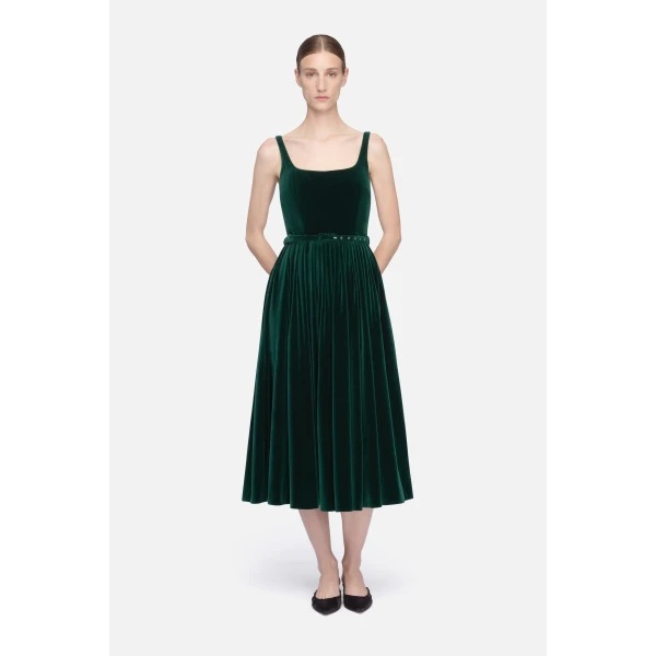 Emilia Wickstead Eagle Dress in Green Cotton Velvet | Midi Dresses | Coveti