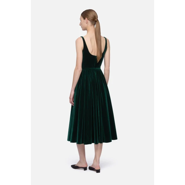 Emilia Wickstead Eagle Dress in Green Cotton Velvet | Midi Dresses | Coveti