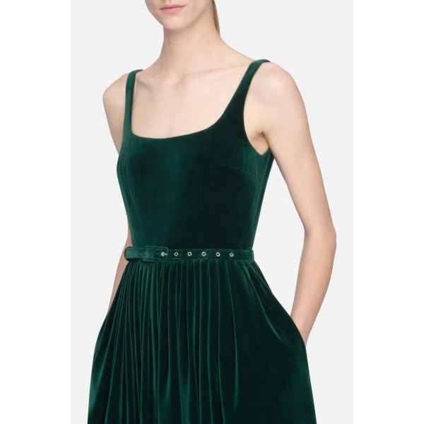 Emilia Wickstead Eagle Dress in Green Cotton Velvet | Midi Dresses | Coveti