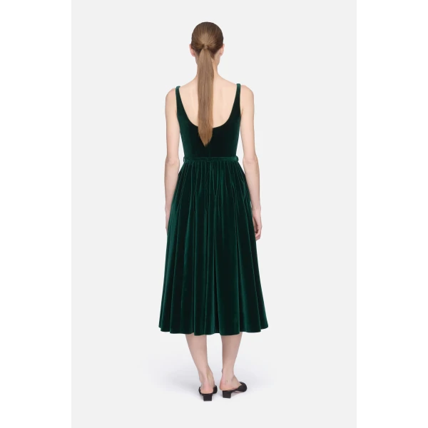 Emilia Wickstead Eagle Dress in Green Cotton Velvet | Midi Dresses | Coveti