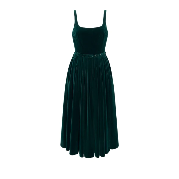 Eagle Dress in Green Cotton Velvet