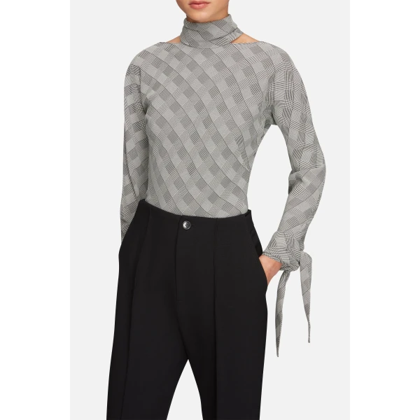 Emilia Wickstead Emilienne Top in Black & White Prince of Wales Check | Long Sleeve | Coveti
