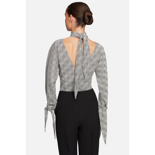 Emilia Wickstead Emilienne Top in Black & White Prince of Wales Check | Long Sleeve | Coveti