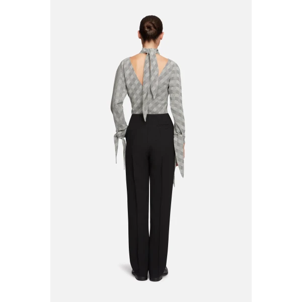 Emilia Wickstead Emilienne Top in Black & White Prince of Wales Check | Long Sleeve | Coveti
