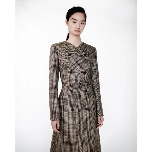 Emilia Wickstead Gilliane Dress in Black & Camel Prince of Wales Check | Midi Dresses | Coveti