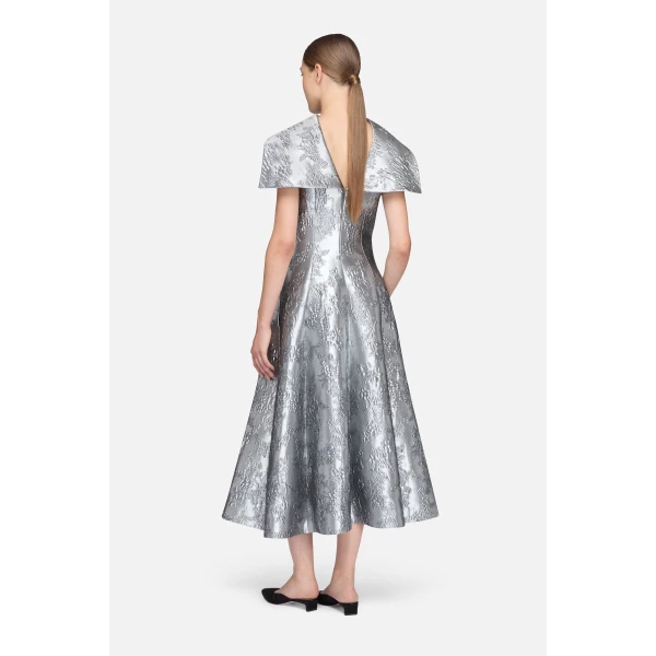 Emilia Wickstead Harlow Dress in Silver Metallic Cloque | Midi Dresses | Coveti