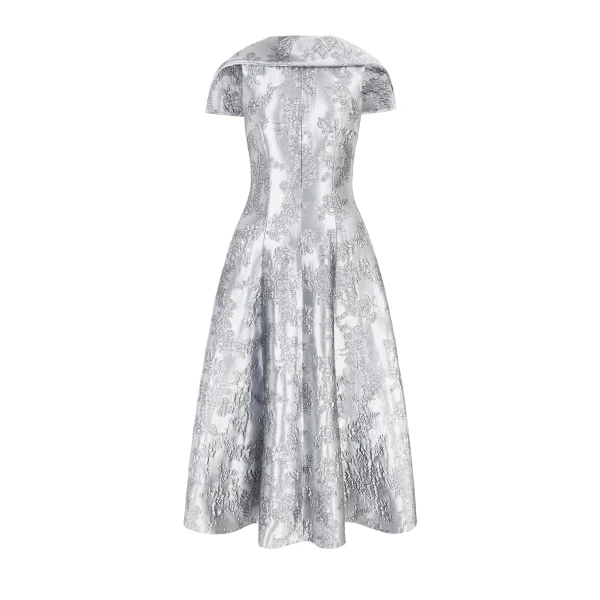 Harlow Dress in Silver Metallic Cloque