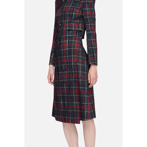 Emilia Wickstead Ifsa Skirt in Red & Green Flocked Check | Midi Skirts | Coveti