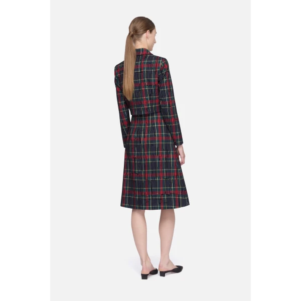 Emilia Wickstead Ifsa Skirt in Red & Green Flocked Check | Midi Skirts | Coveti