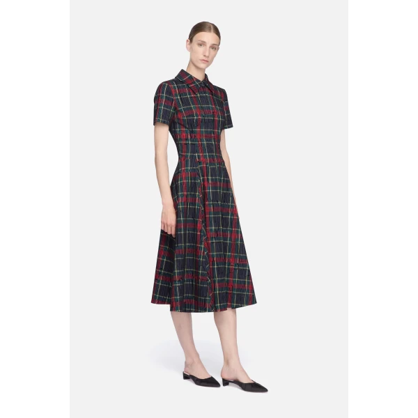 Emilia Wickstead Jody Dress in Red & Green Flocked Check | Midi Dresses | Coveti