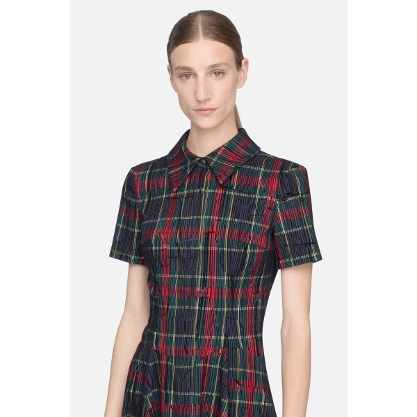 Emilia Wickstead Jody Dress in Red & Green Flocked Check | Midi Dresses | Coveti