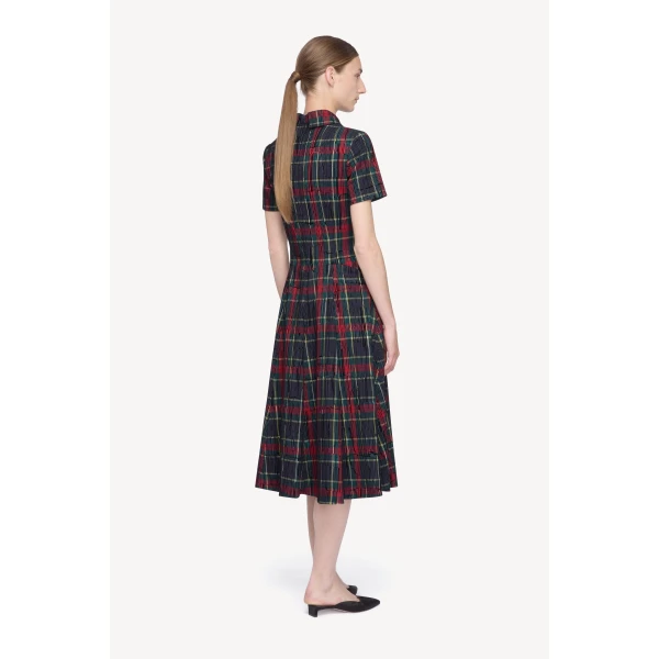 Emilia Wickstead Jody Dress in Red & Green Flocked Check | Midi Dresses | Coveti