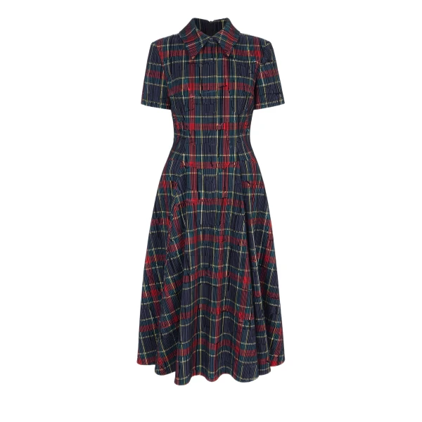 Jody Dress in Red & Green Flocked Check